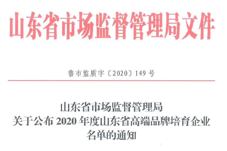 山東省制造業(yè)高端品牌培育企業(yè)